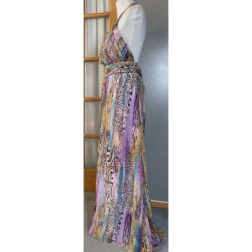 Halter Neck Maxi Dress XL Backless High Slit Purple Gold Prom Pageant Sexy Party - Picture 2 of 10